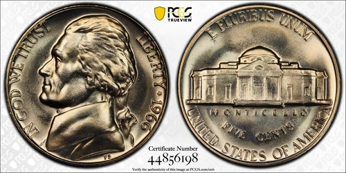 1966 SMS Jefferson Nickel 5c - NGC GRADED MS67