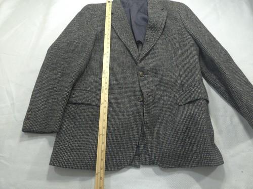 Harris Tweed Blazer Mens 46 Gray Houndstooth Sport Coat Wool Blue Scottish Hand - Picture 6 of 13
