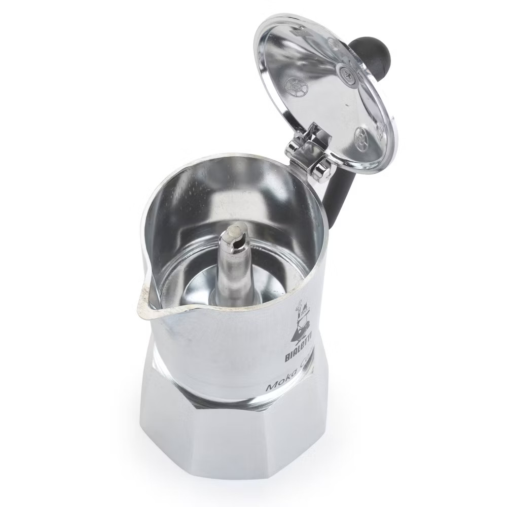 Bialetti 3 Cup Stovetop Espresso Maker Silver Moka Aluminum Manual Glossy Ground