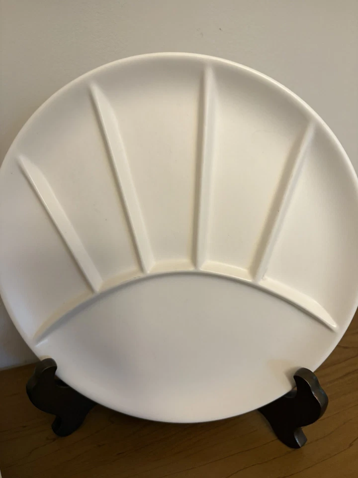 Set Of 4 Off-White 9.25” Ceramic Divided Fondue/Sushi Plates - Image 2 of 4
