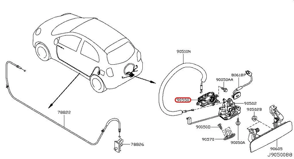 Motor actuador de bloqueo de maletero Nissan OEM 90550-1HM0A para Versa Note 2014-2019 Foto 3 de 4