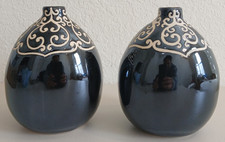 2 Black Metallic Ceramic Vases 5.5" Tall