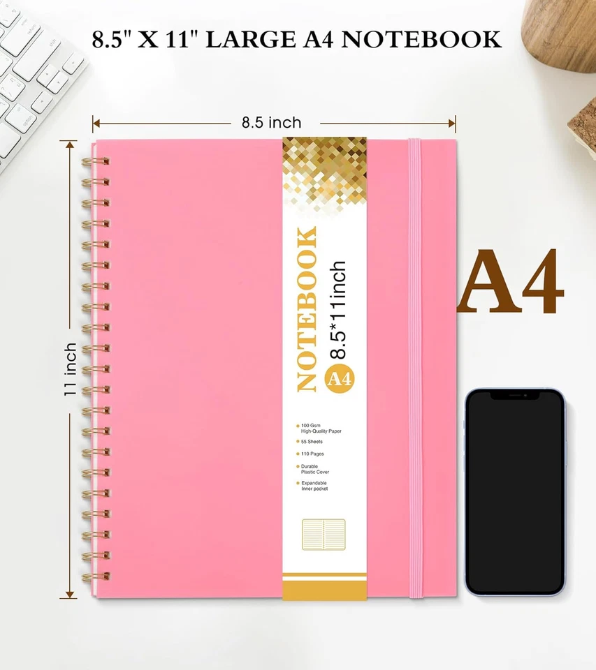 Spiral Notebook Journal 8.5” X 11”, A4 Large Pink Notebooks for Women Men, Colle - Image 2 of 4