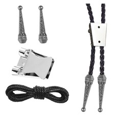 NIIIYTYB 4PCS Bolo Tie Kit Leather Rope with Silver Clasp Supplies Black