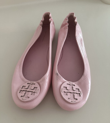 Tory Burch Women s 8 Pink Leather Slip-On Round Toe Logo Ballet Flats