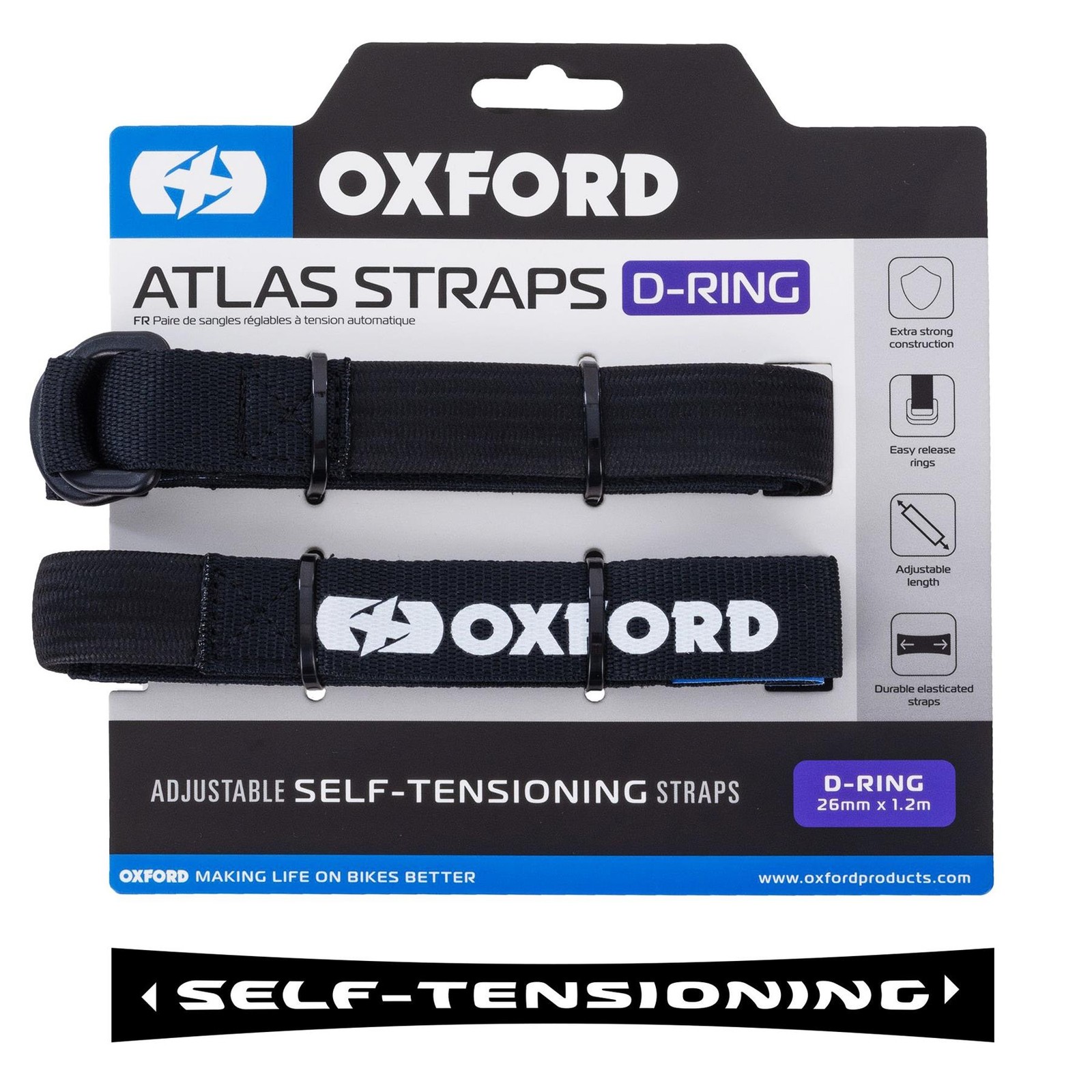 Oxford Atlas Straps D-Ring Luggage Strap Tie Down 26 mm x 1.2 M Black