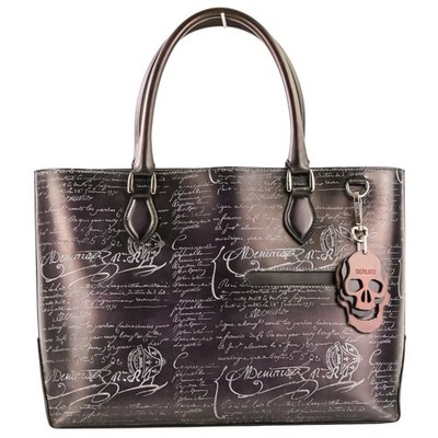 Berluti Calligraphy Toujours Tote Bag with Skull Charm, Navy 