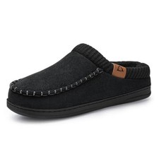Slippers for Men Memory Foam Indoor Outdoor Moccasin House 11-12 Black Knit