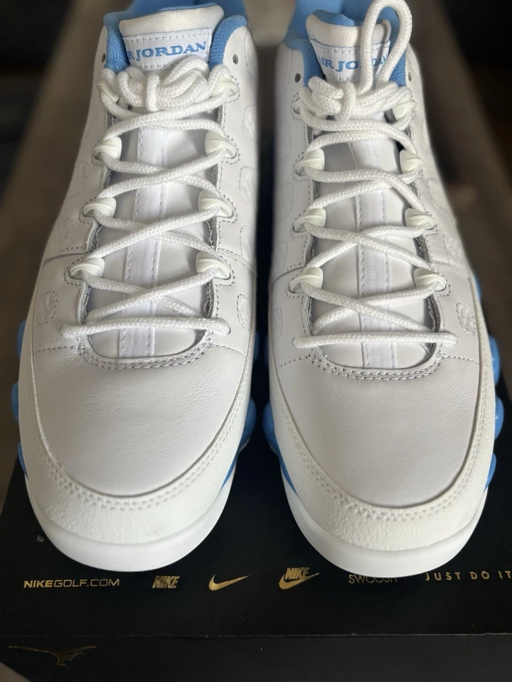 Tamanho 12 - Nike Air Jordan 9 golfe retrô baixo branco azul universitário UNC FJ5934-101 - Imagem 3 de 4