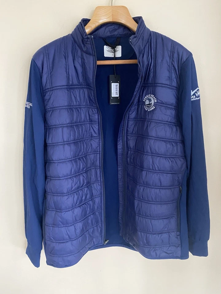 Straight Down Men Patton Navy Blue Pebble Beach Golf Quilted Jacket L Full-Zip - Image 3 of 4