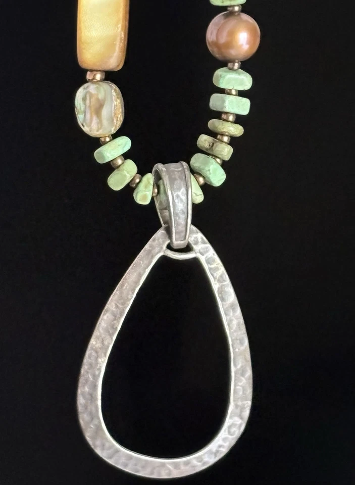 SILPADA NECKLACE 925 STERLING SILVER TURQUOISE ABALONE SHELL MODERN PENDANT 33g - Image 2 of 4