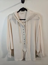 POL Cream Oversized Boho Chic Hooded Embellished Thermal Top Size Medium Nomadic