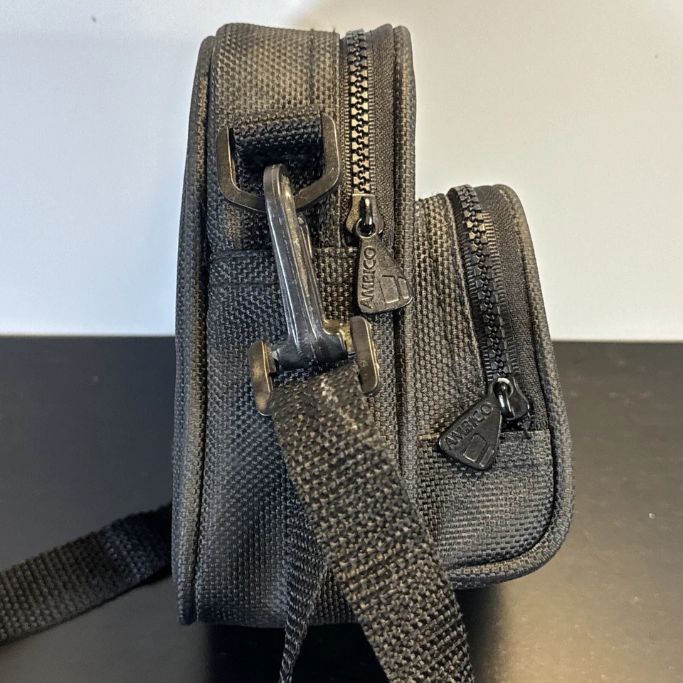 Ambico Camera Black Case 2 Zippered Pocket Pouch Bag Tote about 7"x4" with Strap - Image 4 of 4