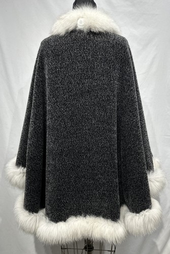 Charcoal alpaca / llama cape w/ Bluefox trim (31419) - Picture 3 of 3