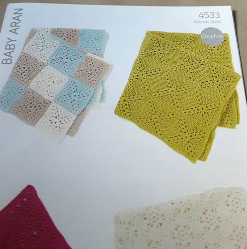 New Original Hayfield Baby Aran Blankets Crochet Pattern 4533 - Picture 2 of 4