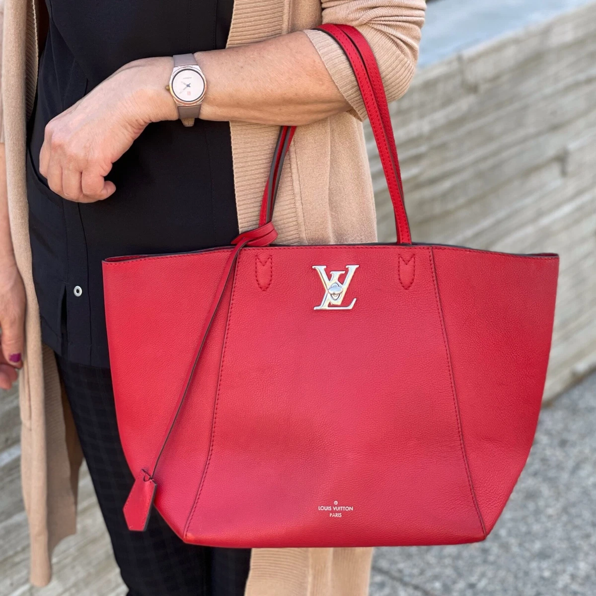 Louis Vuitton Lockme Cabas Tote Red Leather