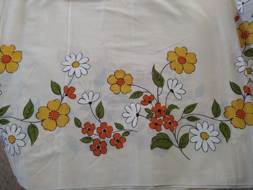 Vintage Brown Orange Yellow Large Floral Border Fabric, MCM 2 Yd 12" x 46" Retro