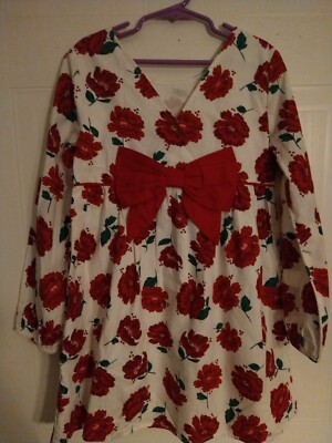 Belk cotton floral long sleeve lined dress size red white Valentine's