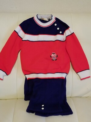 Vintage Renro Italy Acrylic Toddler Boy Outfit Size 4T Navy Blue/Red Clothes