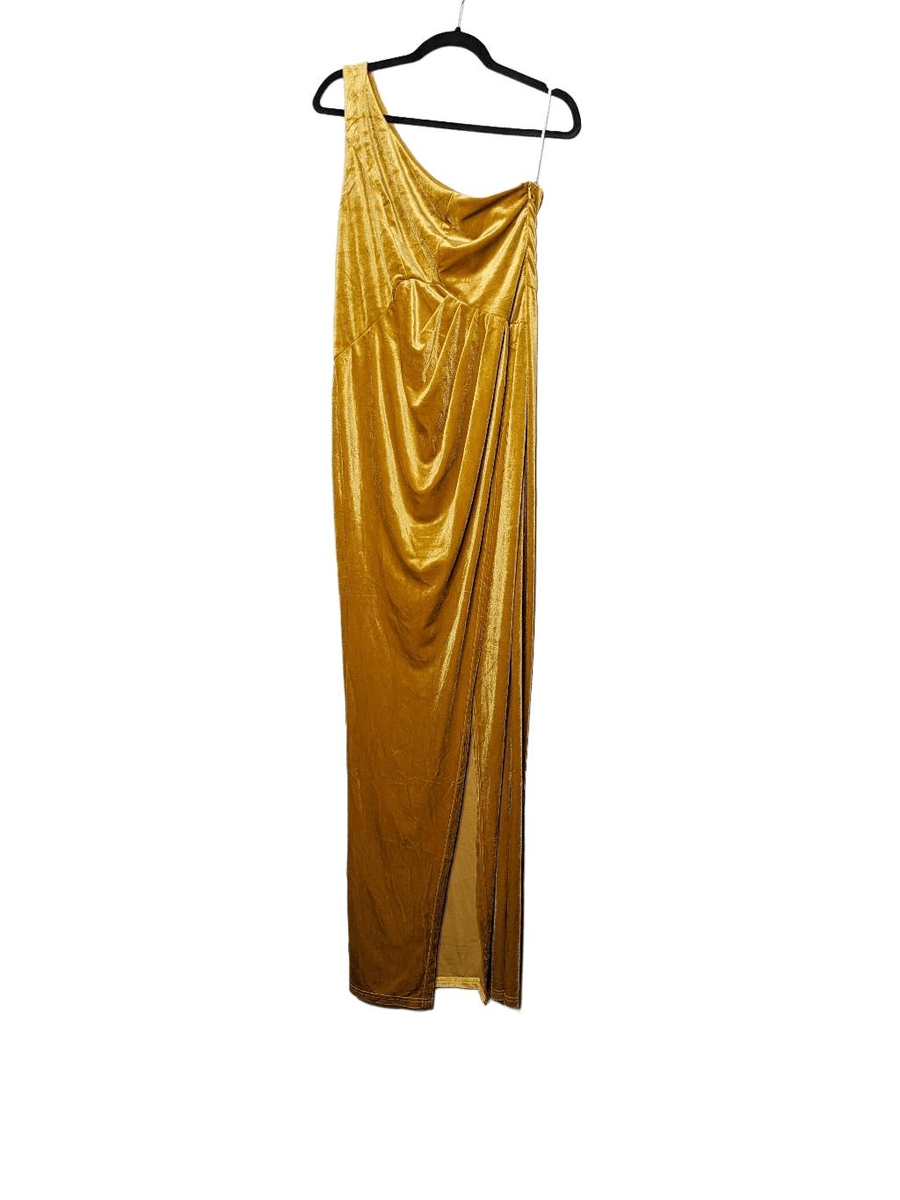 gold dress shein The Call Me Cleopatra Low Back Long Dress With Neck Hardware main image 1