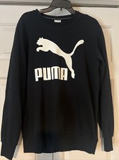 Puma Women s Unisex Classic Logo Crew Black Sweatshirt Size M- EUC