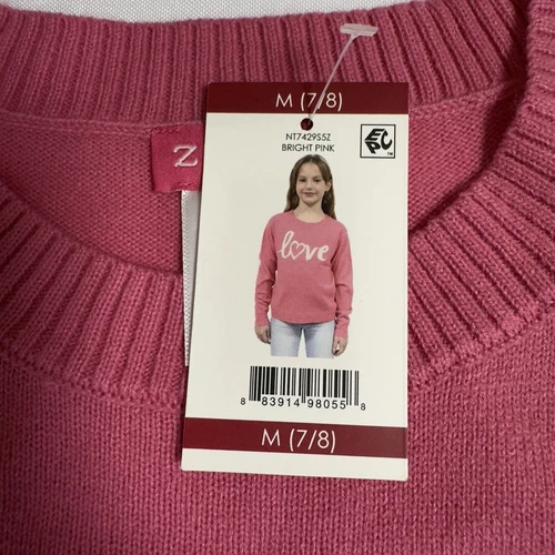 Zunie Girls Valentines Day Sweater Size Medium (7/8) Bright Pink "Love" - Picture 6 of 9