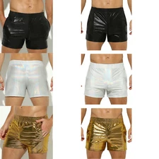 Mens Shiny Metallic Stretchy Low Rise Boxer Shorts Swim Trunks Hot Short Pants