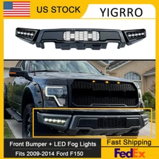 Front Bumper For 2009-2014 Ford F150 F-150 Steel Black Raptor Style W/LED Lights