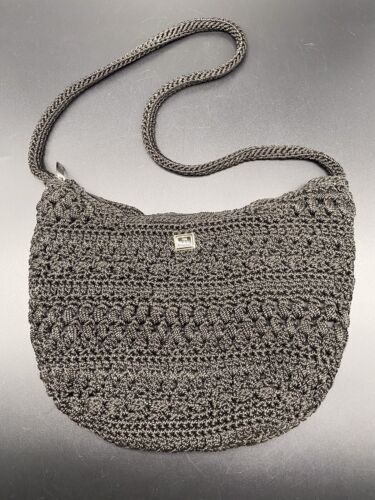 Petit sac à bandoulière tissé en tricot crochet sac à main noir HTF - Photo 1/7
