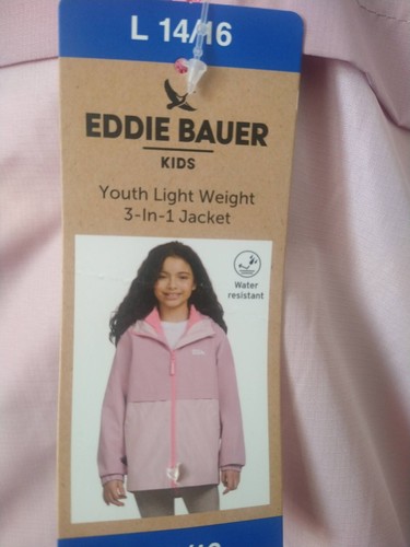 NWT Eddie Bauer Girls Youth Pink Blush 3 in 1 Jacket W/Hood size 14/16 - Picture 2 of 5