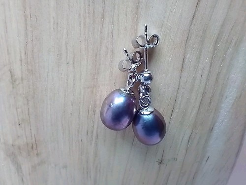 14k White Gold Purple Pearl Drop Dangle Stud Earrings 585 14ct Infinity Symbol - Picture 8 of 9