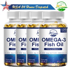 120 Pills Omega 3 Fish Oil Capsules 3x Strength 2500mg EPA  DHA Highest Potency