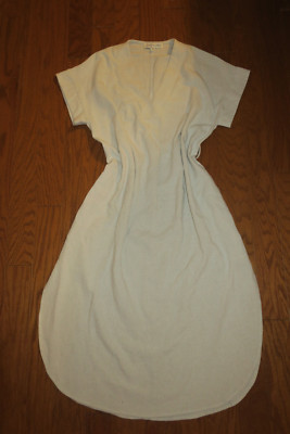   M-L    SHE SKY   LIGHT 30% LINEN Knee KALF HIGH LOW SUMMER DRESS BEACH
