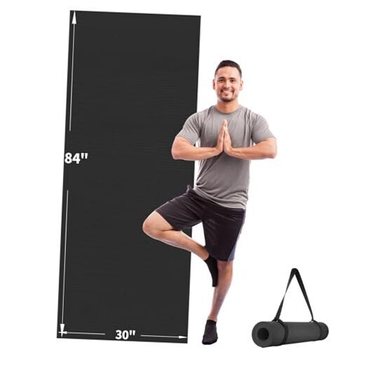 Extra Long Wide 84x30 Inch 6mm Thick Black Yoga Mat for Women & Men