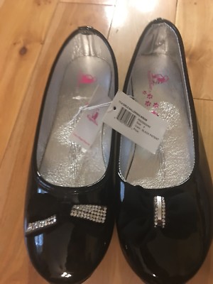 Rugged Bear 11-4Girls Ballerinas Flats W/Bow RB25993HM Black Patent Size 4