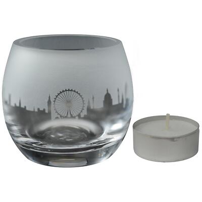 Glass Tealight Holder London City Sandblast Candle Ornament Gift Boxed Animo