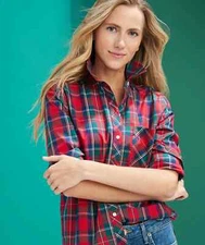 NWT Vineyard Vines Nantucket/Tartan red relaxed flannel shirt top $88 Size 0