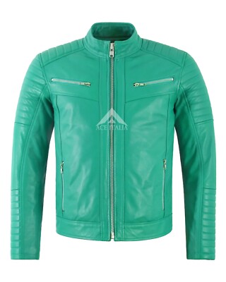 RACER Men's Quilted Biker Leather Jacket Moto Classic Retro Style Fashion Jacket