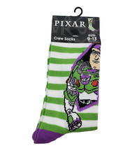 Disney Pixar Toy Story Mens Size 9-13 White Green Buzz Lightyear Crew Socks 1 Pk