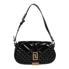 VERSACE Bag Black Calf Leather Quilted Shoulder Strap Women Purse Borse 1950usd