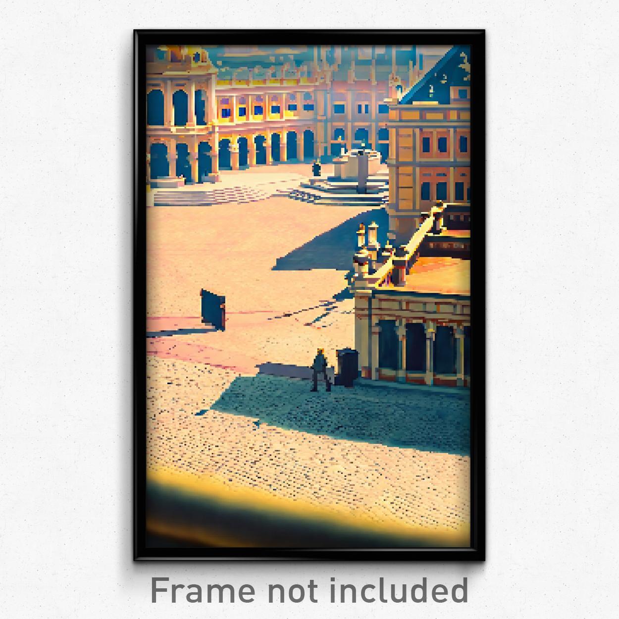 8 Bit Psychedelic Pixel Art Poster - Detailed Plaza Video Game Print