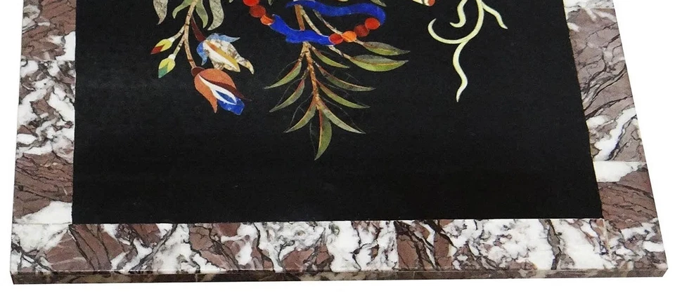 Marble Coffee Center Table Top Rare Floral Marquetry Inlaid Hallway Decor H2978 - Image 4 of 4