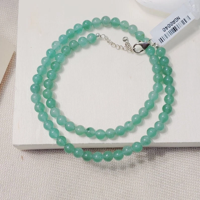 Natürliche grüne Aventurin glatte runde Edelstein Perlen Halsketten 24 Zoll M... - Bild 4 von 4