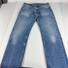 Levi's Jean Men 32x33* 505 Straight Blue Faded Whiskers Thrashed Denim Tag 33x36