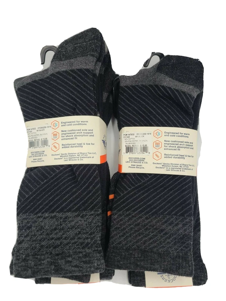 DOCKERS Ultimate Hombre 6 Pares Manejo de Temperatura Negro Calcetines Talla 6-12 Foto 4 de 4