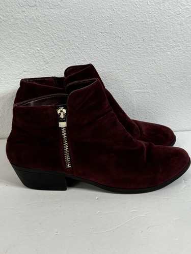 CALL IT SPRING Burgundy Velvet Side Zip Block Heel Ankle Boots Women’s Size 9 - Picture 2 of 14