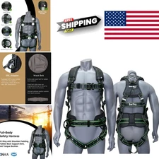 Ergonomic Full Body Harness Large Black Lime with 100 Percent Polyester Webbing