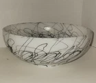 MCM VTG Hazel Atlas Spaghetti String Bowl Black White Milk Glass Mid Century 10"