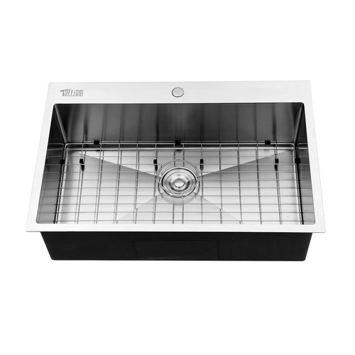33"x 22"x 9" Single Basin Stainless Steel Top Mount Kitchen Sink Drain Strainer