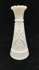 VTG MILK GLASS BUD VASE W/RUFFLE EDGE.